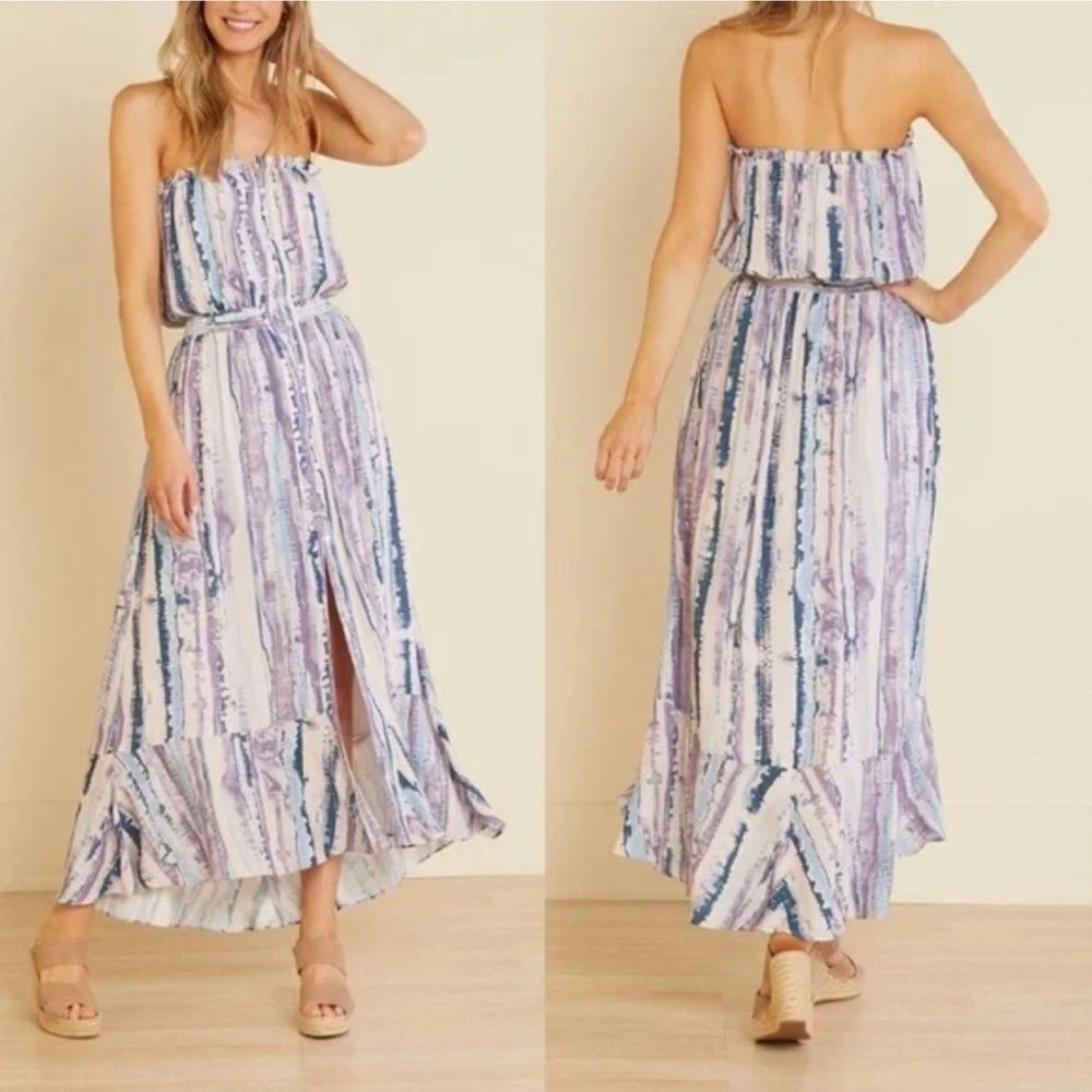 Allison Joy Andy Tie Dye Strapless Button Front Maxi Dress Size Medium